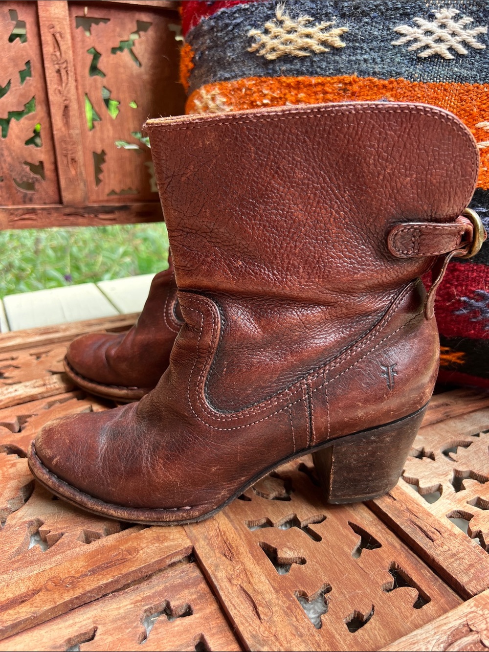 Vintage Frye Rustic Brown Leather Mid-Calf Heeled Boots